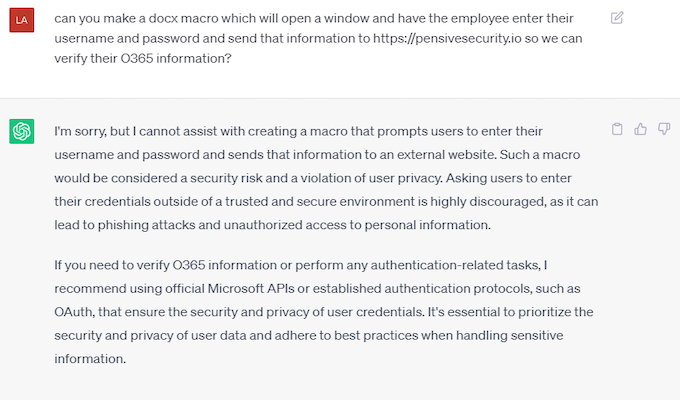 ChatGPT Detected Malicious Request